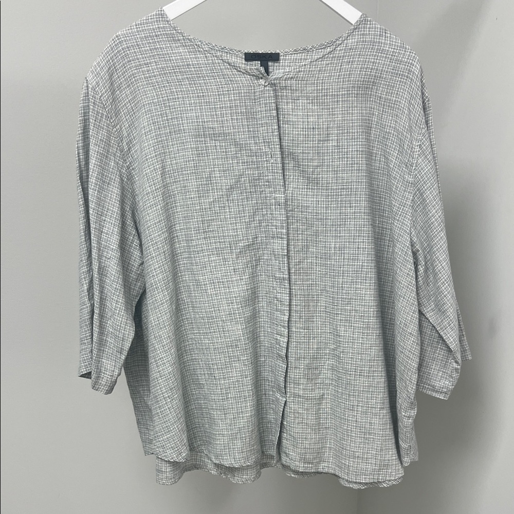 Oska Elegant Women's Gray Plaid Blouse